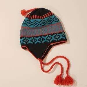 Vintage Trak Toppers Knit Earflap Hat Winter Ski OS Andean Chullo Beanie Y2K